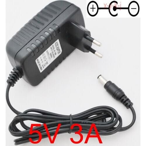 50PCS 5V 3A High quality AC/DC 5V 3000mA Switching Power Supply adapter Reverse Polarity Negative Inside EU 5.5mm x 2.1mm
