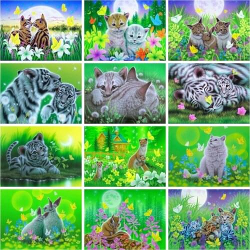Huacan Diy Diamond Painting Tiger Fantasy Mosaic Cat Animal Home Decor Embroidery Cross Stitch Flower Scenery Diamond Art