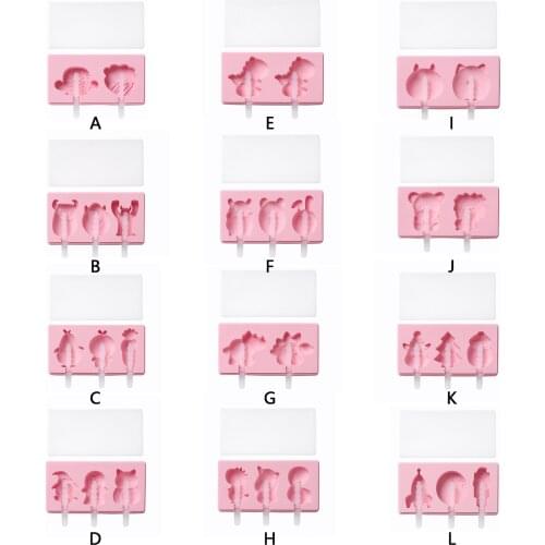 Behogar Ice Cream Bar Molds Cartoon Reusable Silicone Popsicle Maker Moulds with Lid and Sticks for Homemade DIY Ice Cream