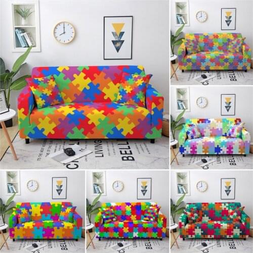 Colorful Puzzle Elastic Sofa Cover Slipcover Stretch Sofa Covers For Living Room Sectional Sofa Slipcover Couch Cover 1-4 Seat