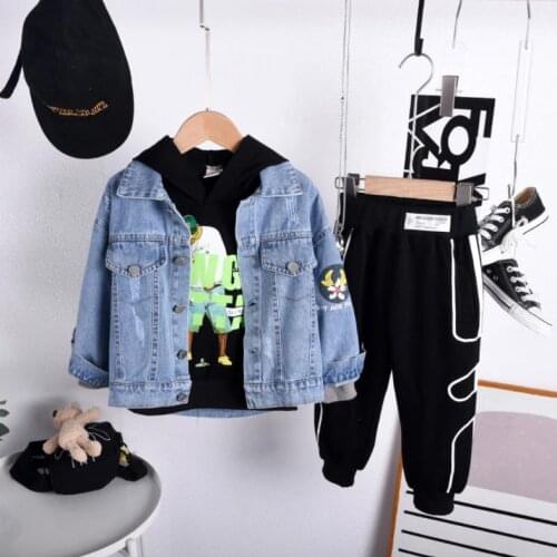 Childrens Tracksuits 2-7Year 2021 Cotton Baby Boys Girls Clothes Set Spring Autumn Kids Denim Coat + Hoodie + Pants 3pcs Suit
