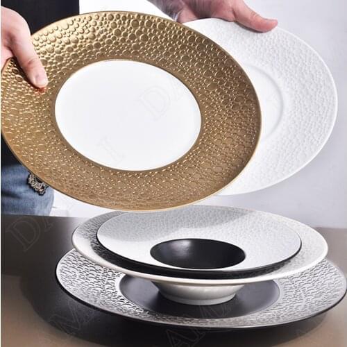 European Ceramic Plate Set Plating Craft Western Steak Dish Relief Restaurant Serving Trays Kitchen Dishes and Plates Sets