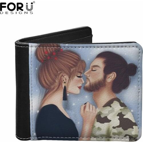 FORUDESIGNS Mens PU Leather Wallet Daily Casual Horizontal Card Holder Couple Art Cartoon Print Male Coin Purse Money Clip Gift