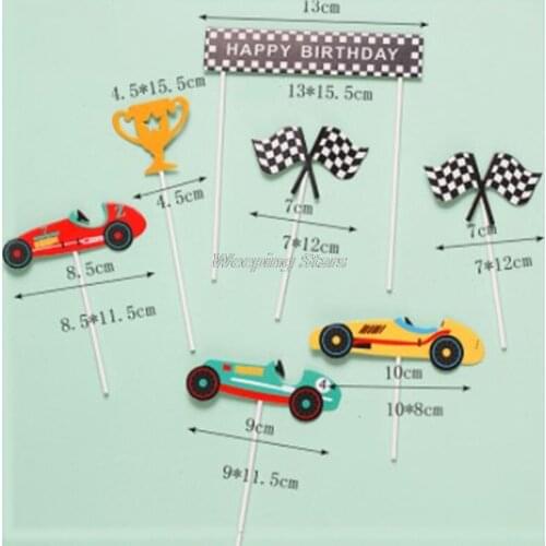 Racing Car Theme Happy Birthday Cake Topper Kids Shower Birthday Party Decor