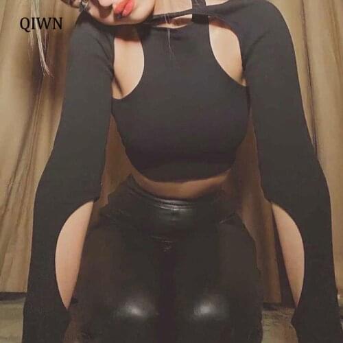 Grunge Punk Sexy Black Two-Piece Tops Y2K Harajuku Black Bodycon Tank Streetwear Women Autumn Long Sleeve Crop Tops Chic
