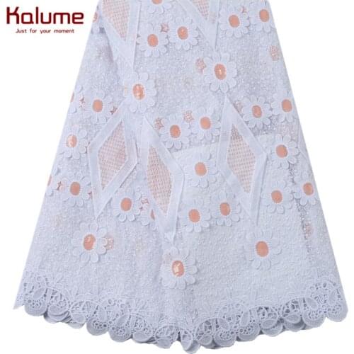 Kalume 2021 African 3D Flower Lace Fabric Sequins Embroidery French Mesh Lace Fabric Sequins For Nigerian Party Wedding F2189