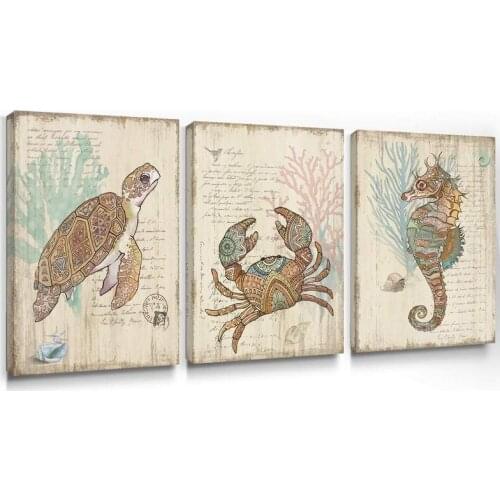 Seahorse Turtle Crab Beige Artwork Oil Painting Canvas Engraving Home Decoration Wall