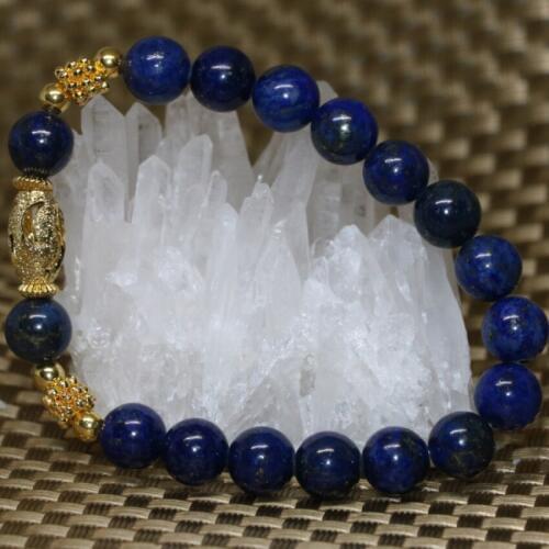 Classical gold-color accessories natural 8mm round beads blue lapis lazuli stone bracelet for women jewelry making7.5inch B2071