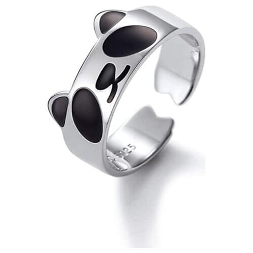Retro Silver Plated Open Ring Punk Panda Owl Eye Adjustable Rings Elegant Women Finger Jewelry Office Birthday Gift anillo Bague