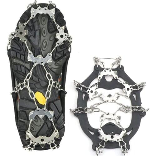 Crampons Traction Cleats 19 Spikes Stainless Steel Anti-Slip Grips Ice Snow Shoes Boots Walking Climbing Fishing Hiking Winter