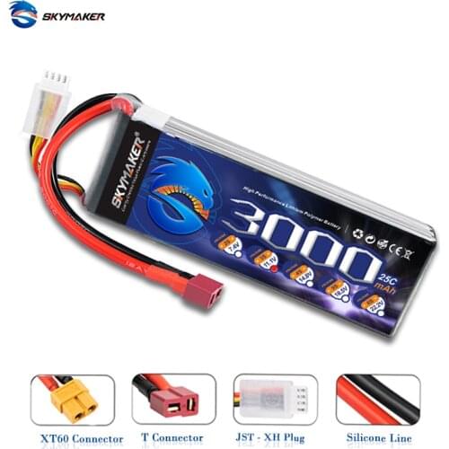 11.1V 3000Mah 3S LiPo Battery 25C Max 50C XT60 T Plug for RC Drone Helicopter Car Airplane 3s Lipo Battery SKymaker UAV Battery