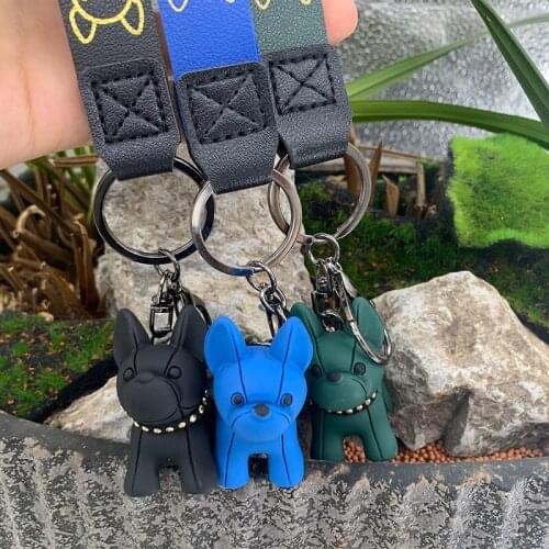 Fashion Punk French Bulldog Keychain Leather Dog Keychains for Women Bag Pendant Jewelry Trinket Mens Car Key Ring Key Chain