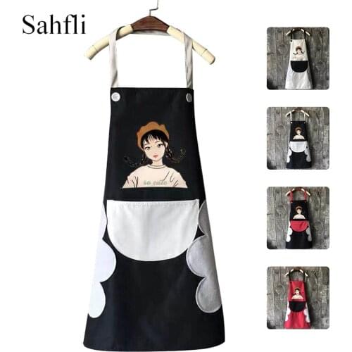 Kitchen Cleaner Cartoon Girl Sleeveless Waterproof Multi-Color Sleeveless Apron with Oversized Pockets and Plush Hand Wipe Area