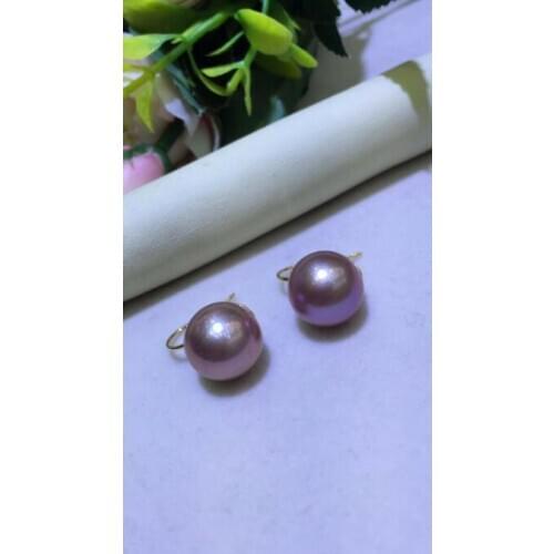 Charming 9-10mm south sea round lavender pearl earring 14k free shipping