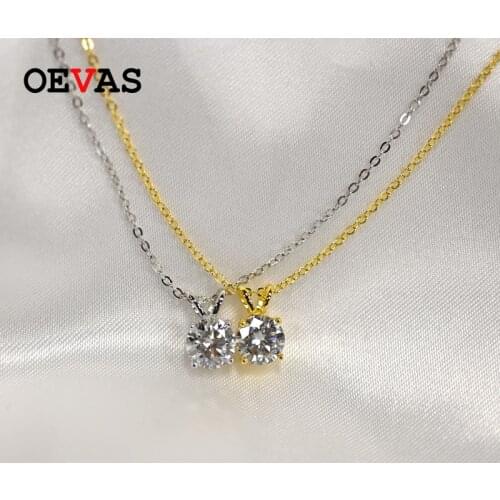 OEVAS Real 1 Carat D Color Moissanite Pendant Necklaces For Women Top Quality 100% 925 Sterling Silver Sparkling Party Jewelry