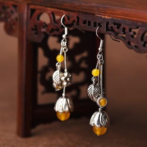 Original design of ethnic yellow earrings pendant tassel earrings simple and easy versatile earrings