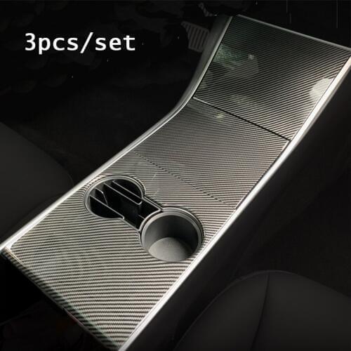 Car Control Console Armrest-box Trim Carbon Fiber Look Black For Tesla Model 3 18-19