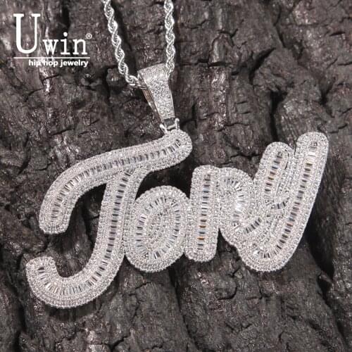 Uwin Custom Name Necklace Baguette Letter Pendant Iced Out Cubic Zirconia Characters Fashion Hip Hop Jewelry