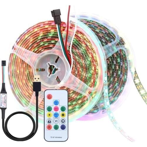 DC5V WS2812B Pixel LED Strip 30/60leds/m 5050 Full color Flexible LED Light Lamp With USB 14Key Remote Controller 1m 2m 3m 4m 5m