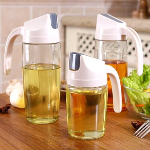Automatic Opening And Closing Oil Bottle Transparent, Dustproof Leakproof Glass Pot For Kitchen