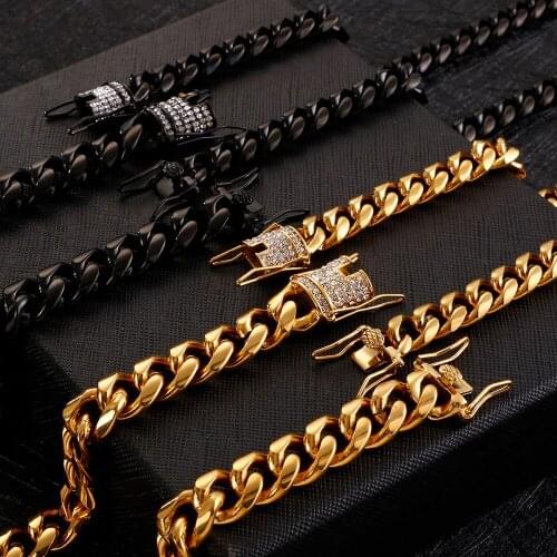 10/13MM Thick Cuban Miami Chain Bracelet Black Stainless Steel Bracelet Men Trendy Mens Bracelets 2020 Friendship Jewelry Male
