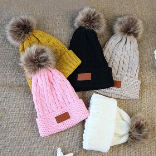 Baby Winter Hat Thick Knitted Warm Beanie Cute Pompom Hats for Boys Girls Kids Solid Color Cap