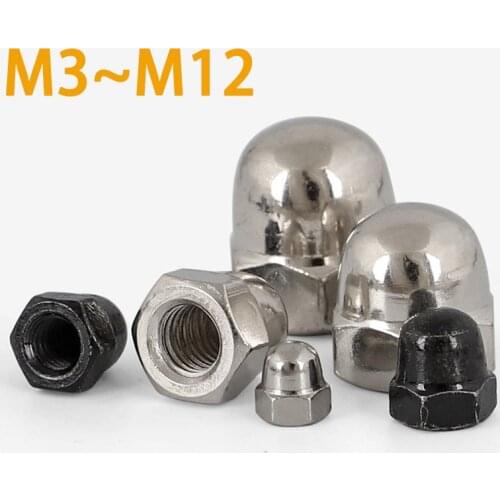 Hex Acorn Cap Nuts M3 M4 M5 M6 M8 M10 M12 Carbon Steel Ni-Plated/Black Zinc Plated Hexagon Cap Nuts Dome Cover Nuts Acorn Nuts