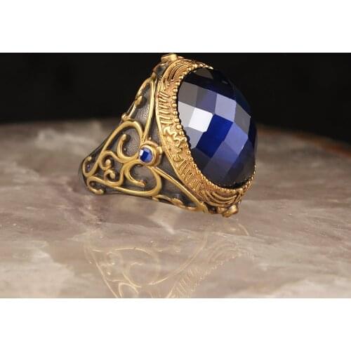 Blue Zircon Stone Edging Plated 925 Sterling Silver Men 'S Ring