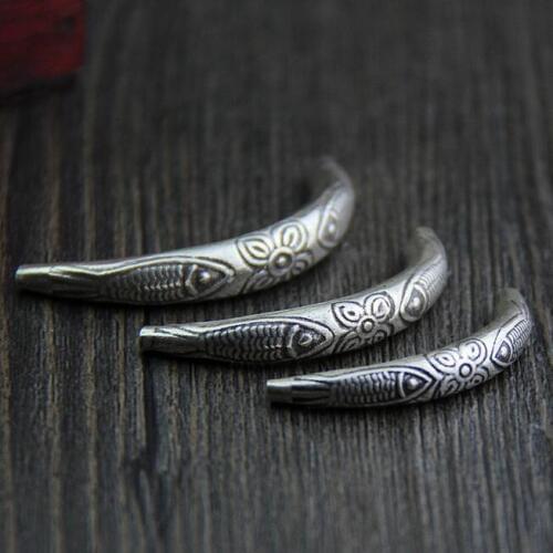 Handcrafted Thai 925 Silver Bead Sterling Good Luck Fish Bead DIY Bracelet Bead Pure Silver Jewelry Accessories