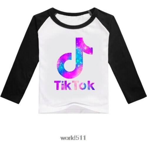Tik Tok Print Tshirt Boys Girls Cartoon 100% Cotton T Shirt Children Kids Autumn Long Sleeve T-Shirt Clothes
