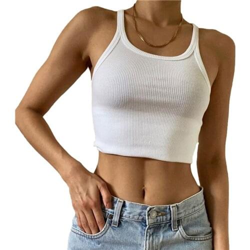 2021 Fashion Trend Womens Rib Knit Tank Sexy Sleeveless Crew Neck Solid Color Slim Fit Crop Tops Summer Sportswear Vest