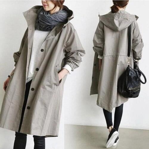 Fashion Womens Trench Coats Hooded Long New Spring Autumn Windproof Lady Female Casual Clothes 4 Color Windbreaker Korean Style