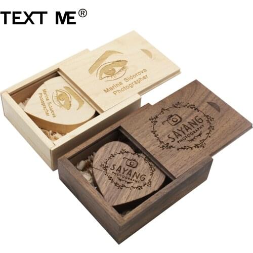 TEXT ME 32GB wooden heart love+box Personalized LOGO usb flash drive 4GB 8GB 16GB 64GB usb 2.0 photography gift LOGO