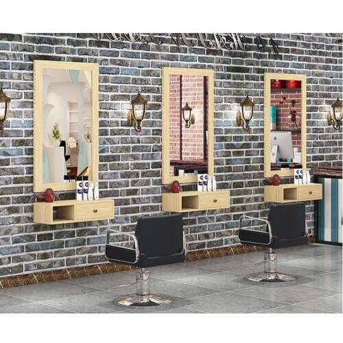 Real wood retro barber shop mirror barber shop wall hanging cosmetics one-sided frame balcony floor tool cabinet