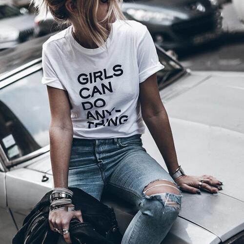 ONSEME Girls Can Do Anything Slogan T Shirts Female Hipster Letter Print T Shirt Streetwear Tumblr Tshirt Casual Cotton Tees
