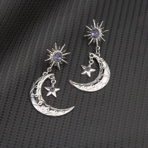 Earrings 2021 Trend New Stainless Steel Earrings For Women Fashion Personality Temperament Moon Stars Diamond Inlay Jewelry