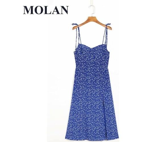 Summer New Print Dress Sleeveless Slim Small Shredded Flower Side Open Fork Sling Female High-Waisted Dress
