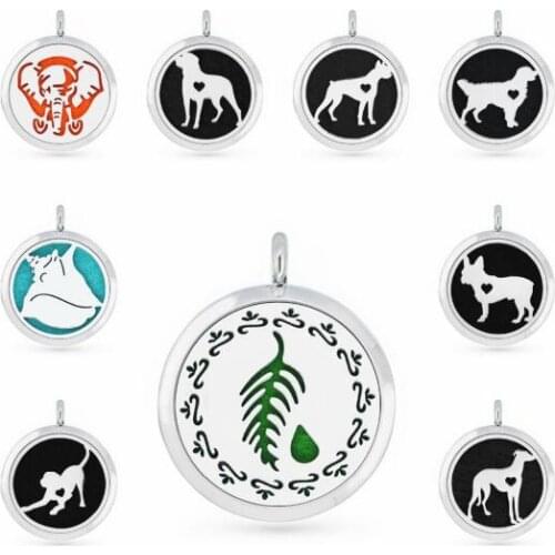 1PCS Dog Shell Elephant 30mm Alloy Diffuser Locket Perfume Necklace Pendant With 1p Free Pad