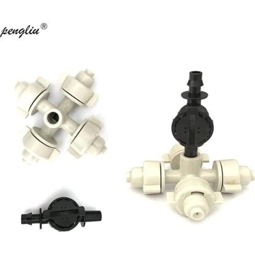 10Pcs Cross Fogger Misting Sprinkler With 1/4" Barbed Anti-Drip Device Four Ways Fog Nozzles Greenhouse Irrigation System IT174