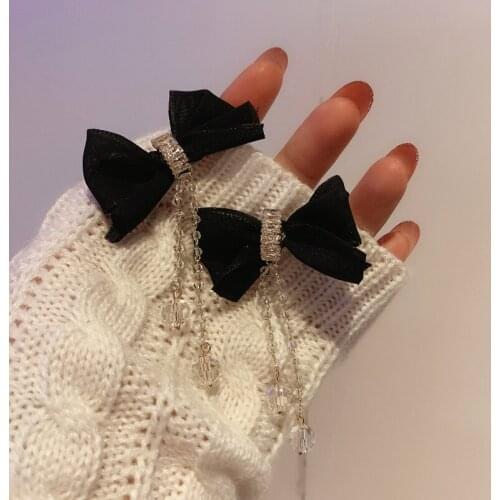 2021 New Trend Black lace Bow knot earrings crystal long Flower dangle Earring Temperament Elegant Senior Women Earrings Jewelry