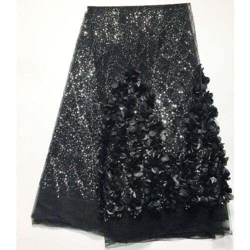 2021 High Quality African Lace Fabric 5 Yards Black Mesh Embroidery Sequin French 3d Lace Nigerian Lace Fabircs For Dress M45222