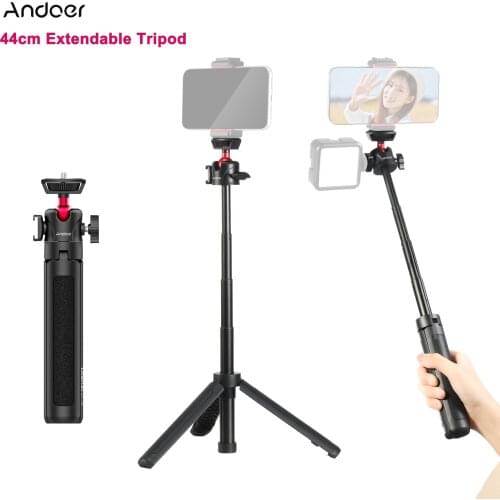 Andoer 4-Section 44cm Extendable Selfie Stick Tripod 2KG Payload with Cold Shoe 1/4 Screw for Phone Camera Vlog Live Streaming