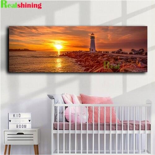 5d diamond painting Beautiful Sunset Seaside Lighthouse diy puzzle embroidery mosaic CrossStitch home gifts art large N1723
