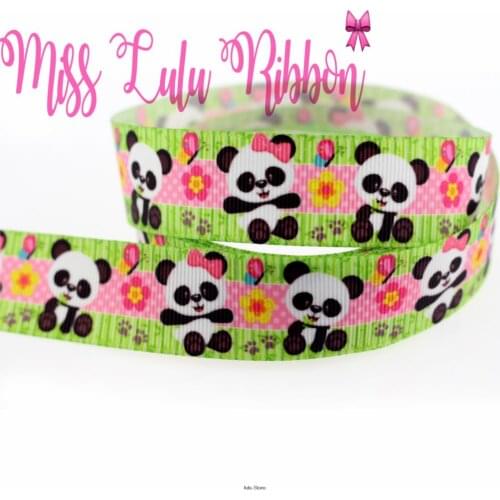 7/8"22mm flower and panda printed grosgrain cartoon animal ribbon diy handmade wedding decoration gift wrap HT01-PG025-04728