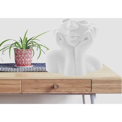 Abstract Ceramic Female Head Face Vase Chic Head Shaped Vase Succulents Pots Modern Boho Home Living Room Decoration Furnishings