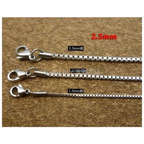 Free shipping 2.5mm stainless steel necklace box chain fashion square chain Mens male necklace chains 20pcs Jewelry accessory