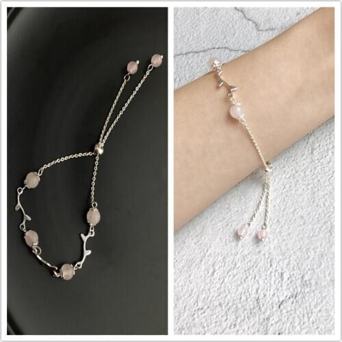 Fashion Elegant Round Opal Inlaid Metal Branch Leaf Bracelet Bangle Korean Cute Wrist Jewelry Bracelets for Women Men Girls Gift