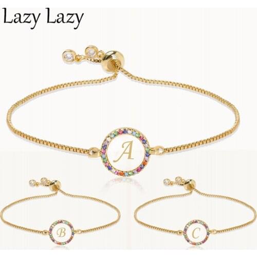 Chain Color Zircon Bracelet Adjustable Letter Jewelry Bracelet Copper Material Gold Silver Color Box Clasp Bracelet Link Gift