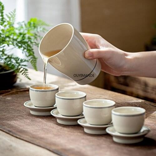 30ml Chinese Style Tea Cup Saucer Set Ceramic Small Tea Cup Set China Porcelain Green Ash Glaze Teacup