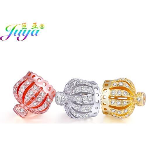 DIY Jewelry Making Material Micro Pave Zircon Metal Crown Bead Caps Accessories For Women Tassel Earring Pearl Necklace Handmade